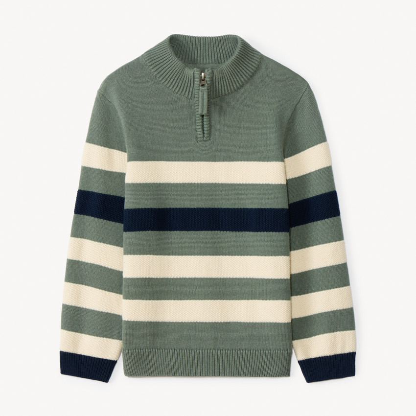 Trui met lange mouwen, opstaande truckerskraag met rits en strepen voor jongens 