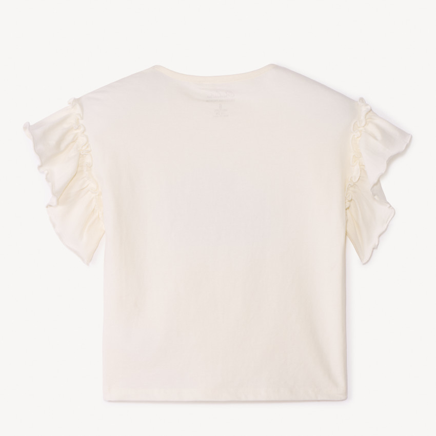 T-shirt manches courtes volantées et nœud pour fille  