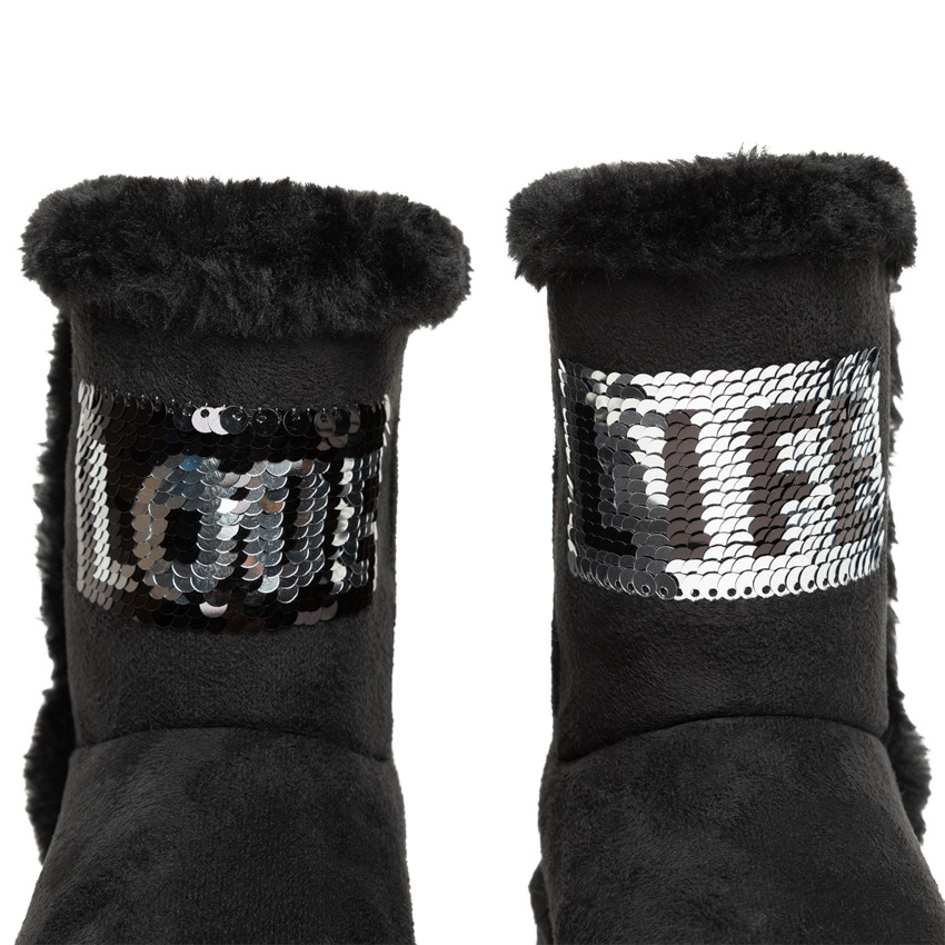Bottes noires pour fille à textes en sequins magiques  