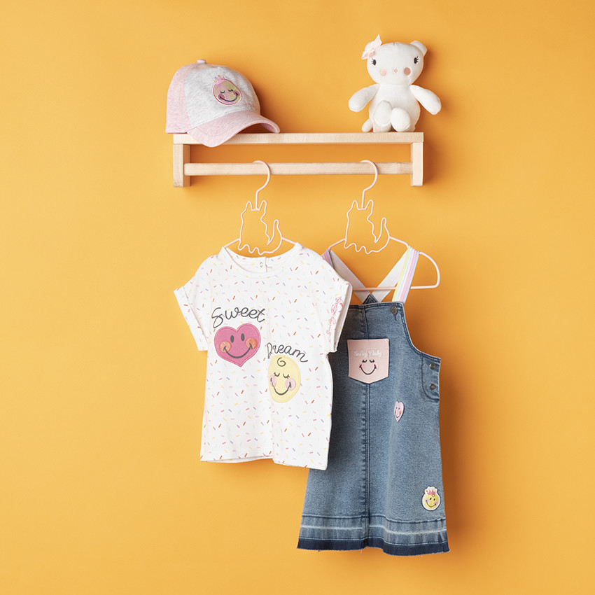 Tweekleurige pet met Smiley Baby borduursel voor meisjes 