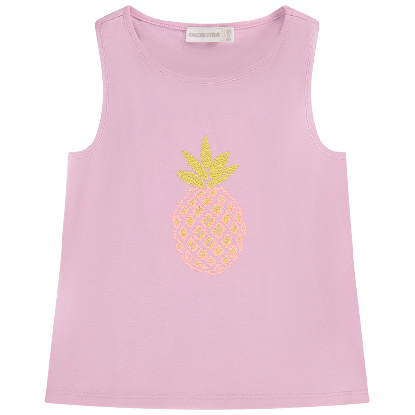 Mouwloos top in jersey met fantasieprint in haakwerk voor meisjes 