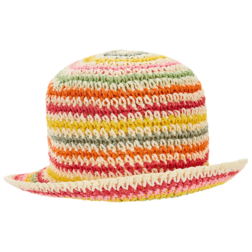 Chapeau melon en paille tressée multicolore pour fille 