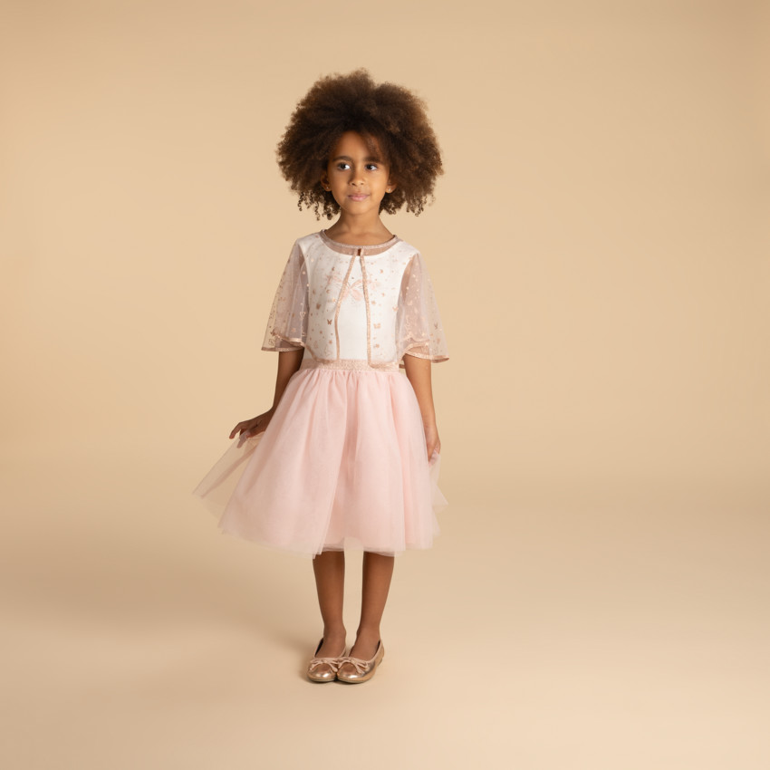 Robe sans manches bi-matières avec cape papillon pour fille 