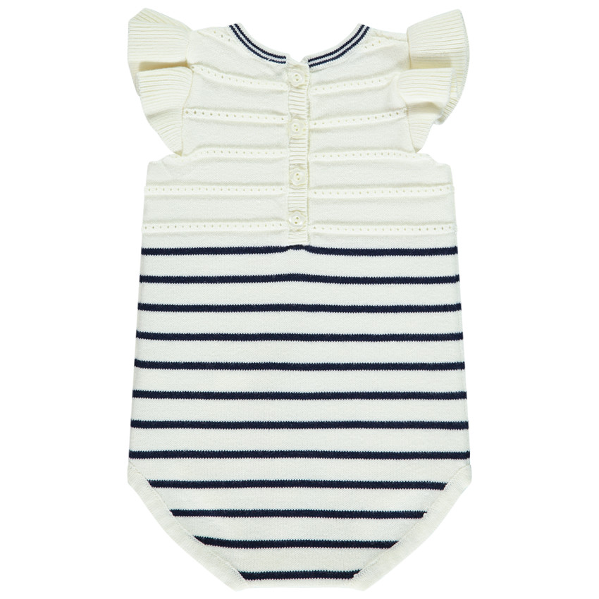 Romper in gebreide strepen en ruches mouwen voor baby meisje 
