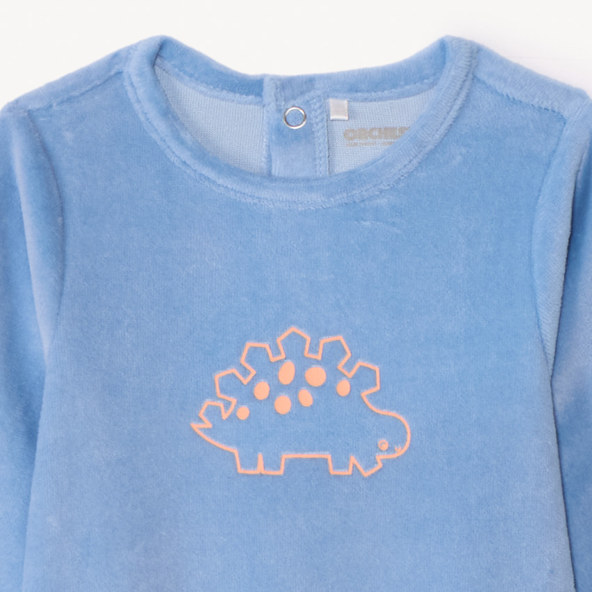 Eénkleurige velours slaapzak met print voor babyjongen 