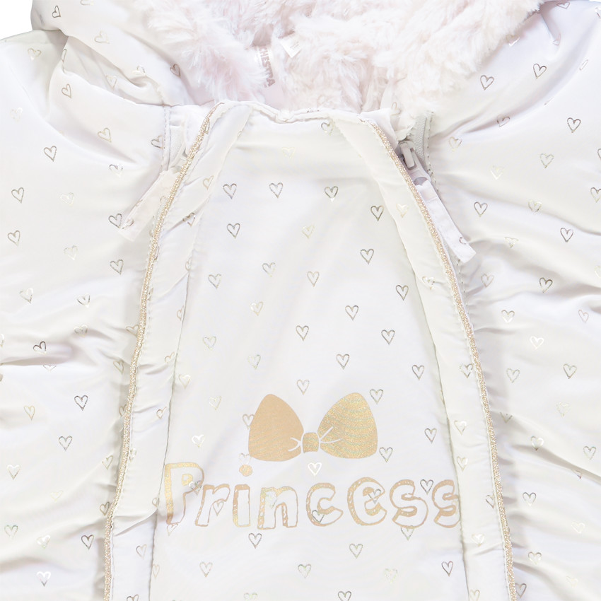 Combi-pilote à coeurs en foil argenté doublée sherpa pour bébé fille 