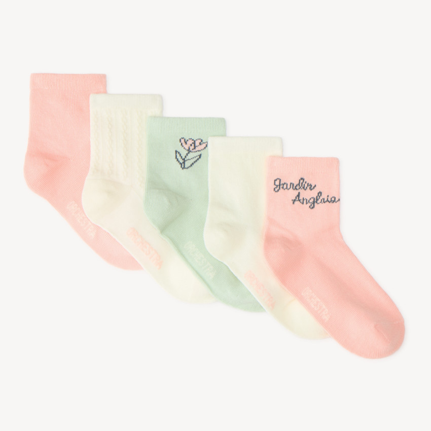 Set van 5 sokken voor meisjes in pastelkleuren 