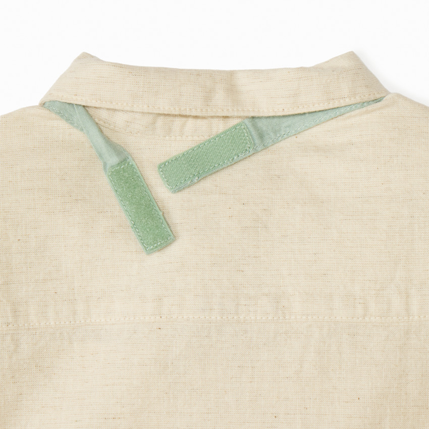 Korte mouwen overhemd + strik in canvas voor jongen. 
