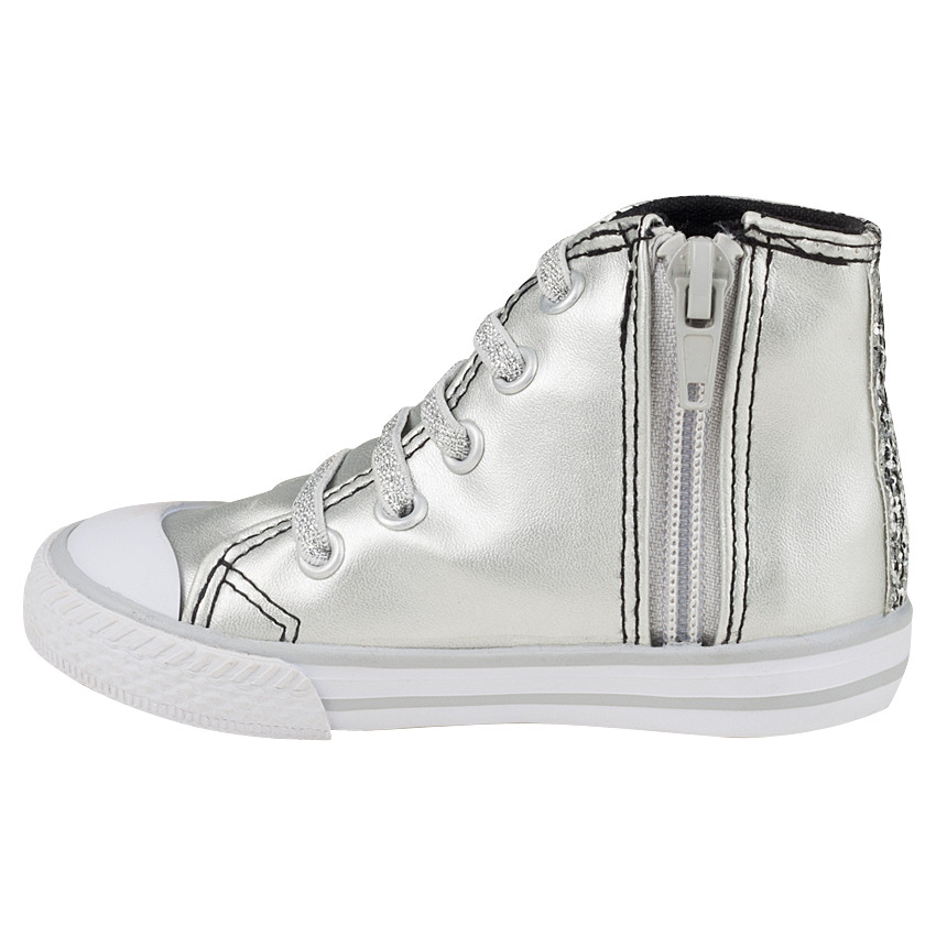 Baskets montantes à zip et lacet pailleté avec bande paillettes 