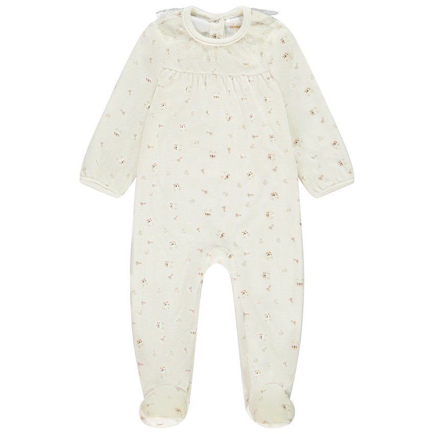 Pyjama in fluweel met prinsessenprint en tule kraag voor meisjes met verschillende openingen afhankelijk van de leeftijd 