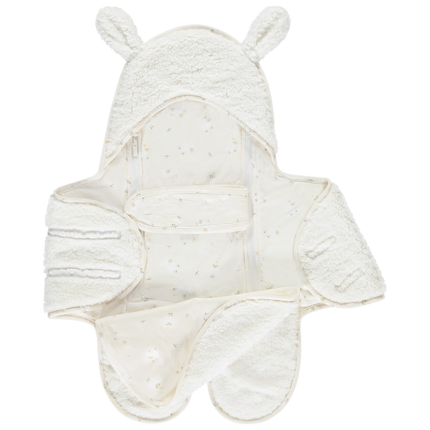 Nid d'ange en sherpa avec capuche ludique La Vie à la Ferme écru 