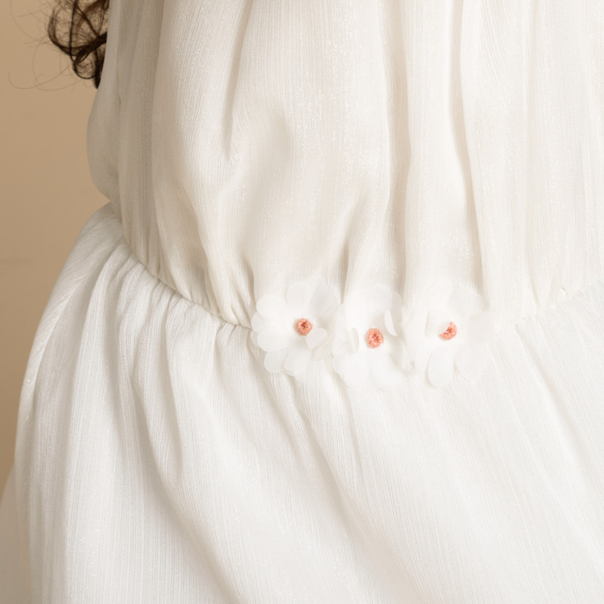 Robe uni en crêpe avec dos nageur et détails à fleurs pour fille  