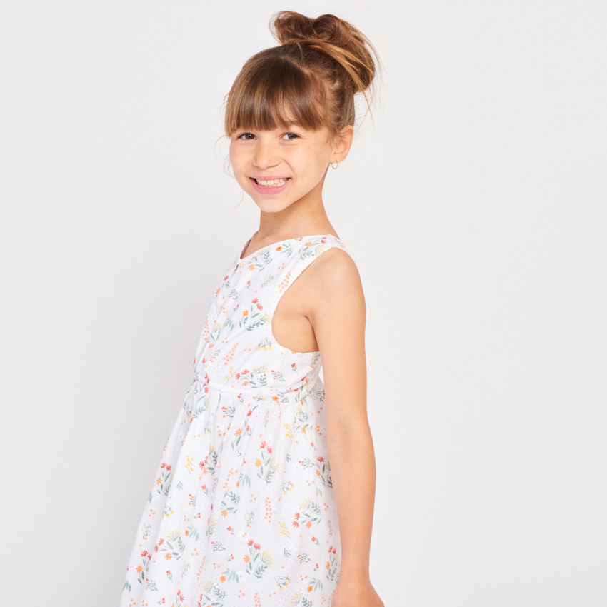 Robe sans manches en broderie anglaise fleurie pour fille 