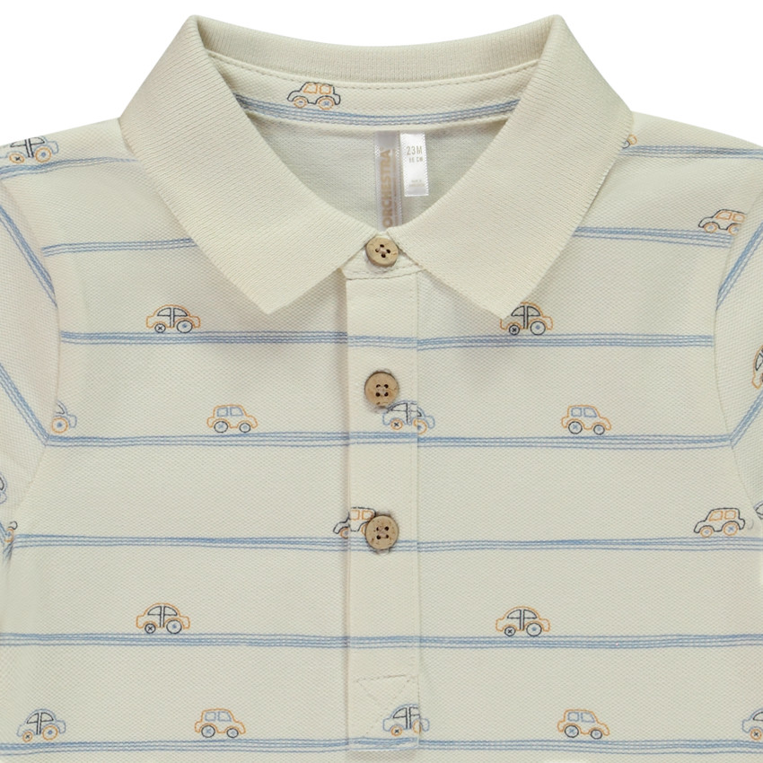 Polo manches longues imprimé voitures et rayé pour bébé garçon 