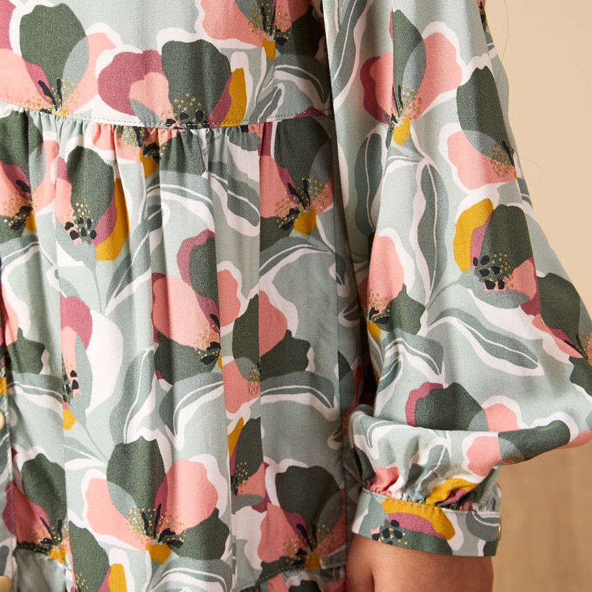 Meisjesjurk met lange mouwen en bloemenprint 