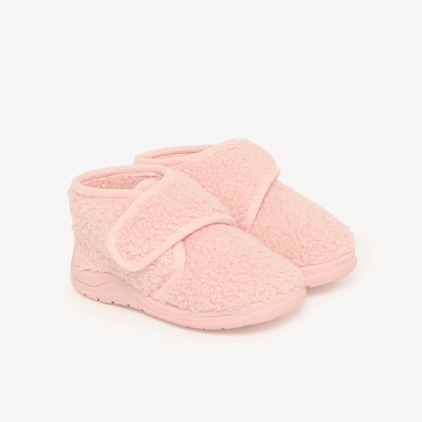 Babyslofjes meisjes in roze faux fur 