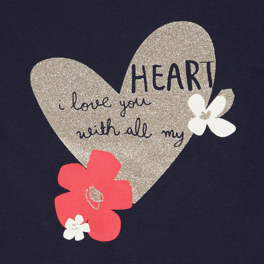 T-shirt manches longues à cœur pailleté pour fille 