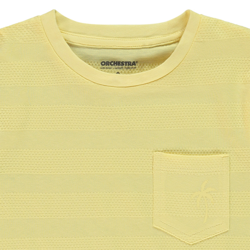 Korte mouwen T-shirt in effen kleur met textuurbanden jongens 