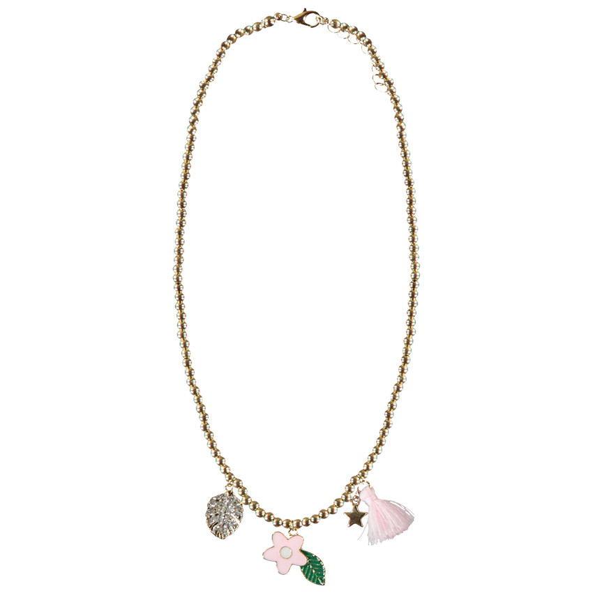 Ketting met kralen, hangers en pompon voor meisjes 