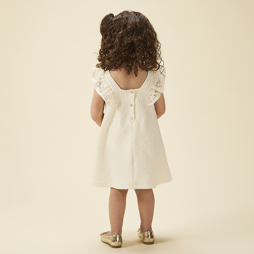 Jurk voor meisjes in jacquard met geborduurde mouwen 