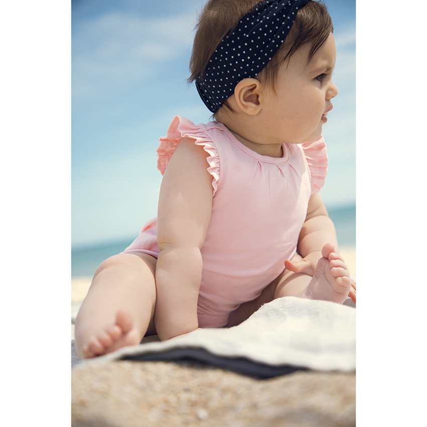 Korte katoenen jumpsuit met pofmouwen voor meisjes 