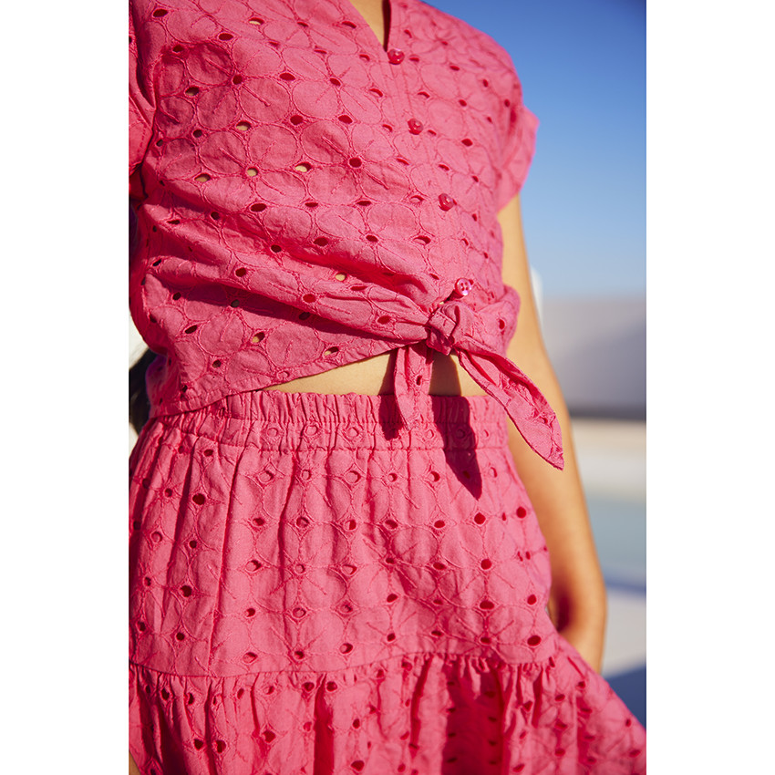 Chemise manches courtes en broderie anglaise pour fille 