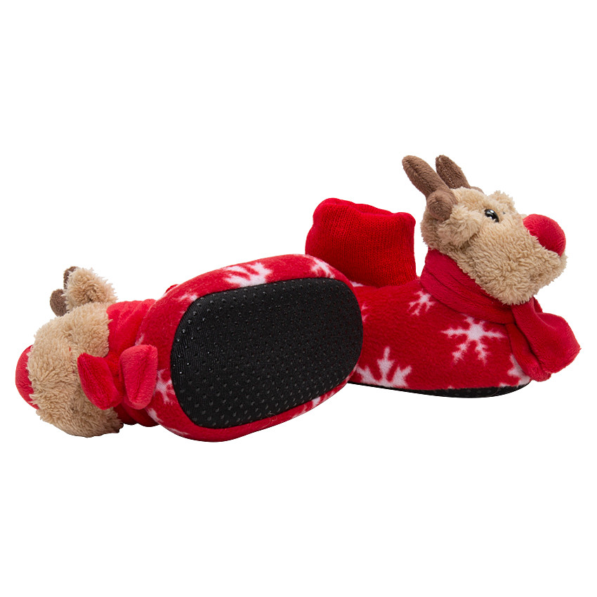 Chaussons peluche cerf de Noël motif flocons de neige du 28 au 32 
