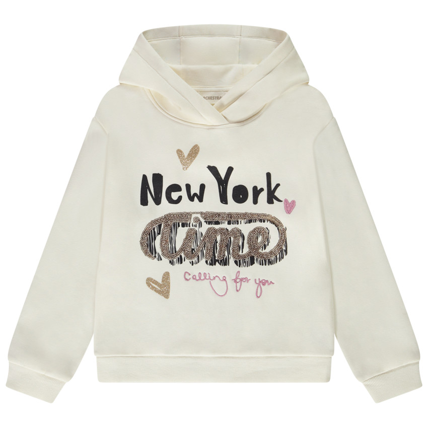 Sweat à capuche molletonné print sequins pour fille 