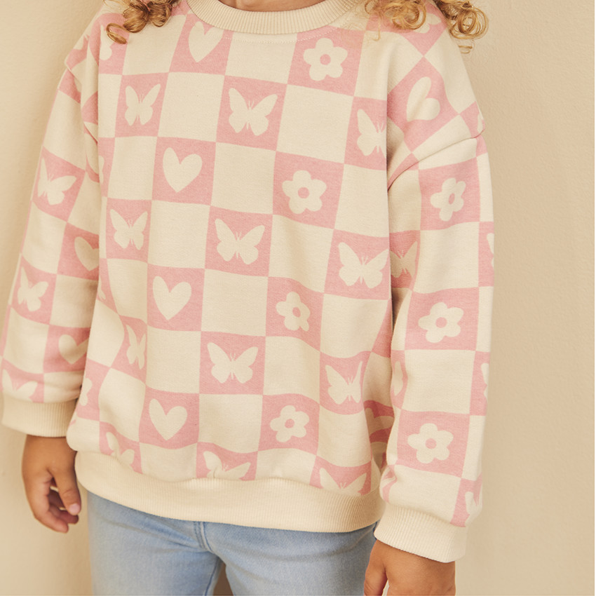 Oversize sweatshirt in fleece met damier print voor baby meisjes 