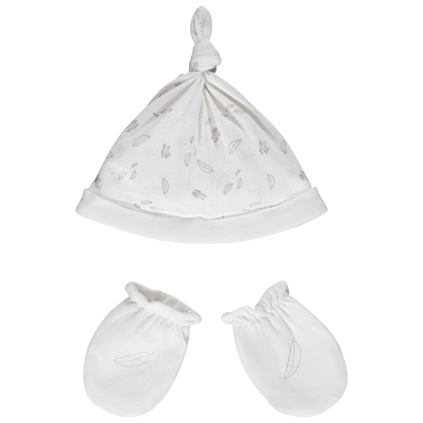 Ensemble bonnet et moufles en coton mixte pour bébé 