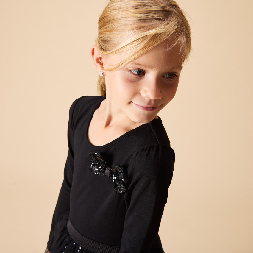 Feestjurk met lange mouwen en 2-in-1 effect met pailletten voor meisjes 