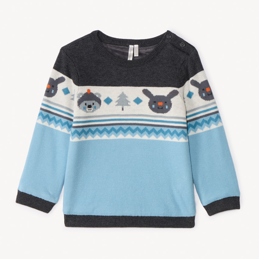 Gebreide velours gevoerde jacquard trui voor babyjongen 