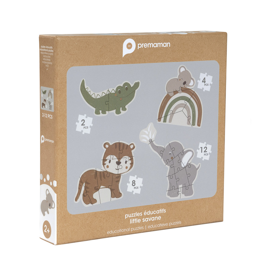 Lot de 4 puzzles évolutifs de 2 à 12 pièces Animaux 