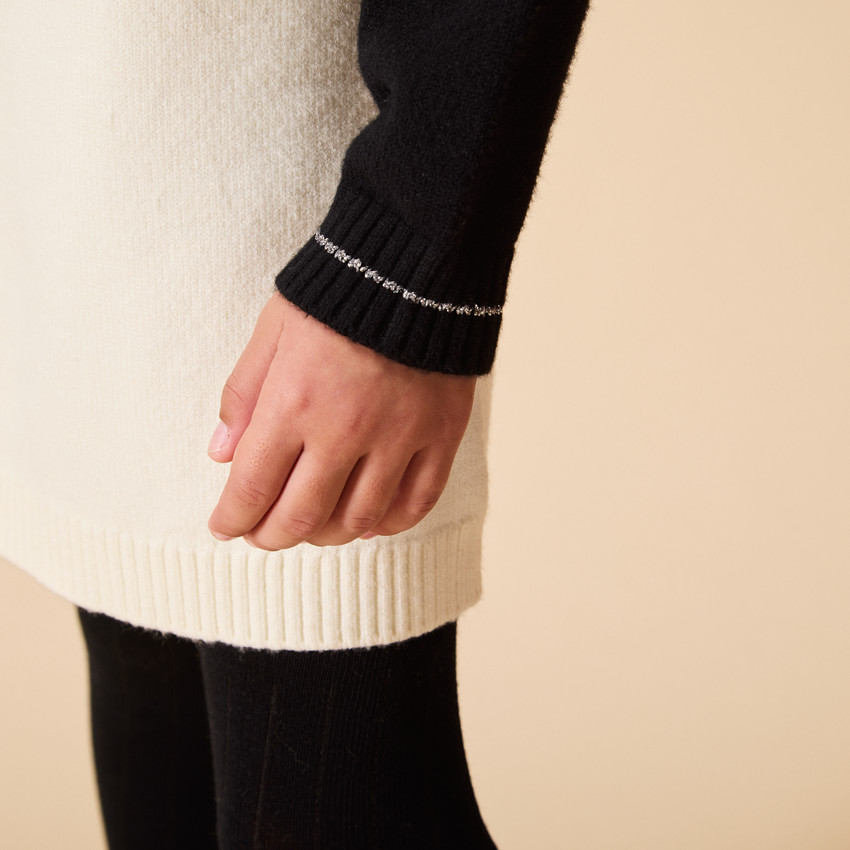 Jurk in gebreid half-oversize fantasie met colour block effect voor meisjes 