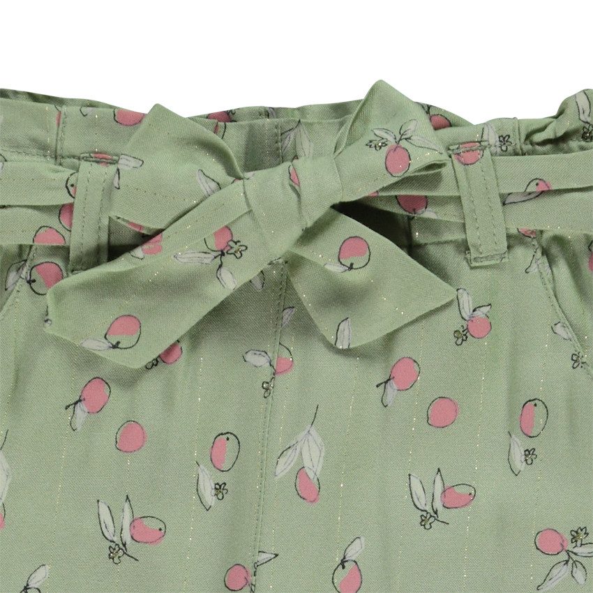 Peach-geprinte broek met strikceintuur voor babymeisjes 