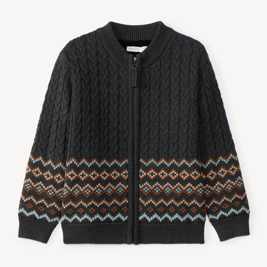 Gilet garçon zippé torsadé col montant 