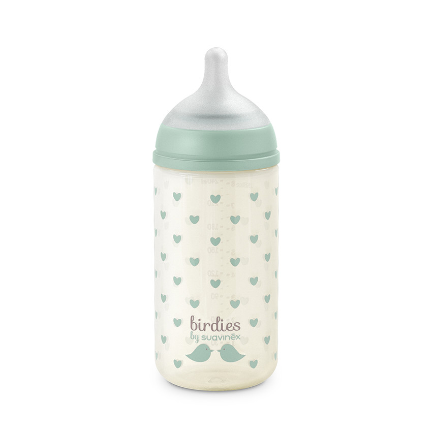 Biberon en verre 240ml avec tétine SX Pro S Birdies vert 