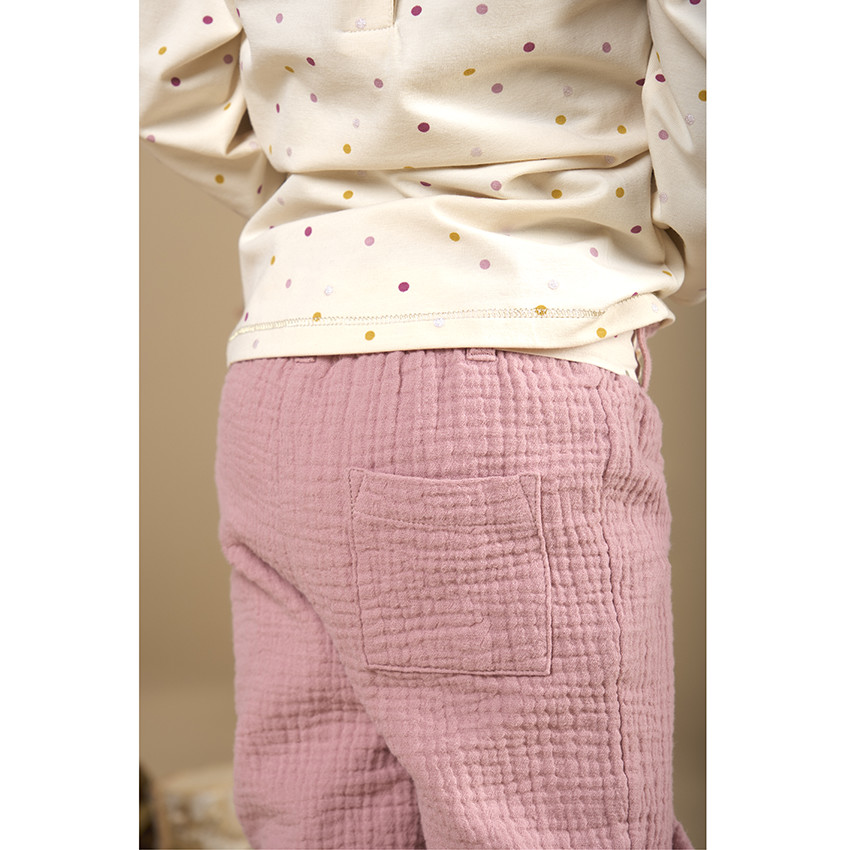 Pantalon en double gaze de coton avec ceinture à nouer pour bébé fille 