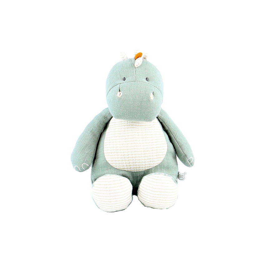 Petite peluche Dino en mousseline de coton - Eucalyptus 