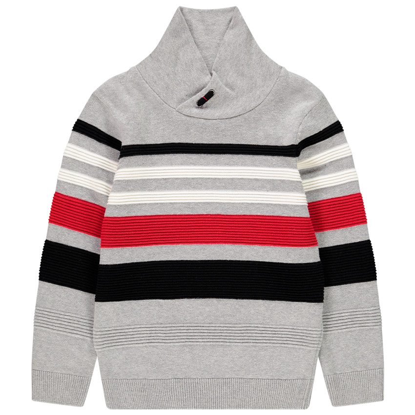Trui in tricot met strepen in ottomanstof voor jongens 