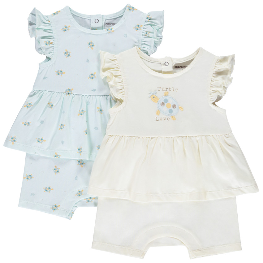 Lot de 2 combishorts effet 2 en 1 motifs tortues pour bébé fille 