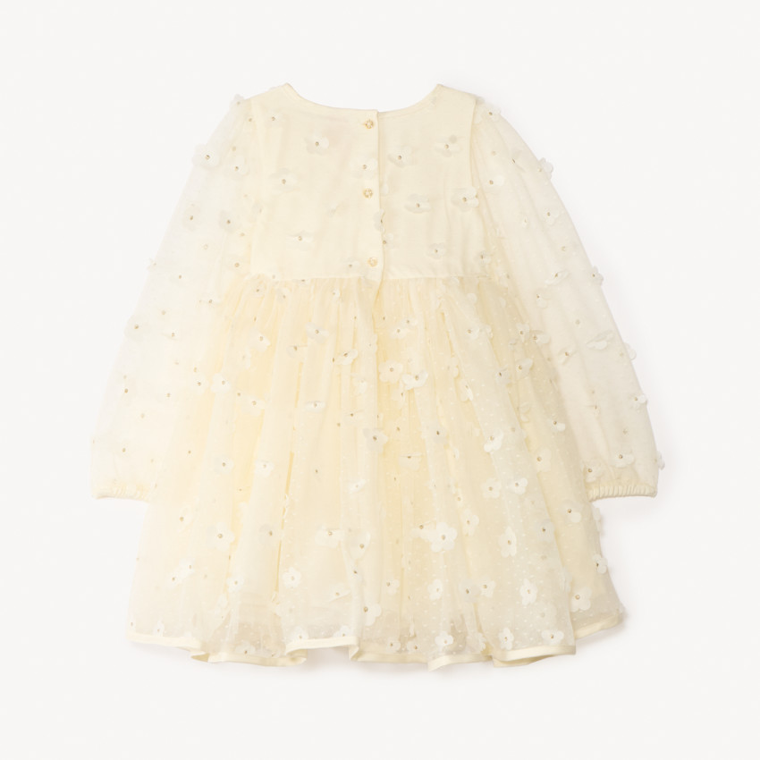 Robe manches longues avec fleurs 3D pour bébé fille 