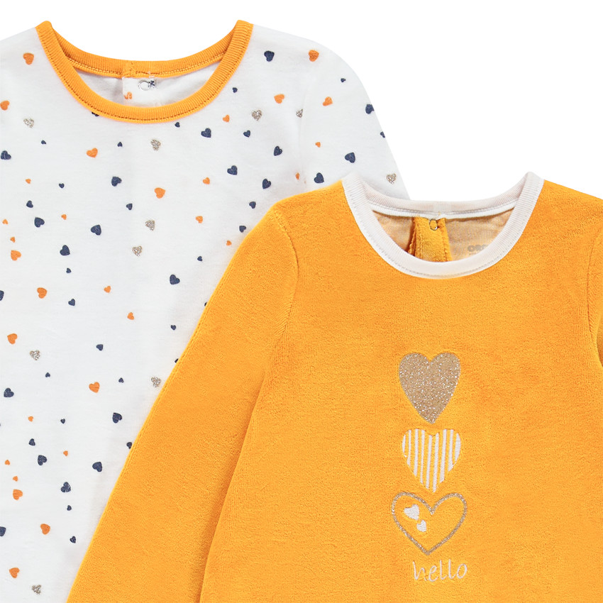 Set van 2 fluwelen onesies met hartjes voor babymeisjes. 