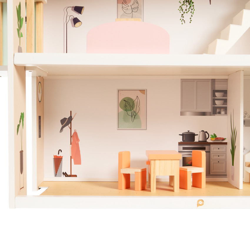 Maison de poupées aménagée en bois 