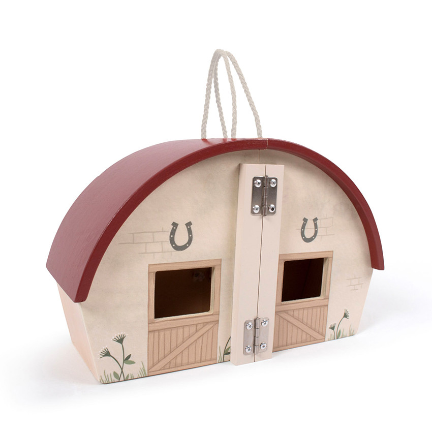 Houten boerderij met handvatten en 8 figuurtjes 18m+ 