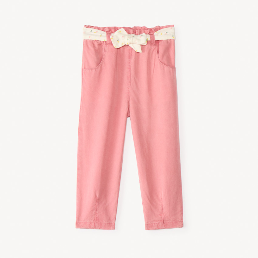 Pantalon droit en toile avec ceinture à nouer imprimé cœurs pour bébé fille 