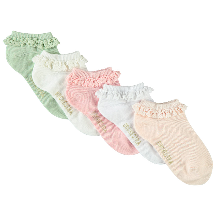 Lot de 5 paires de chaussettes courtes volantées pour fille 