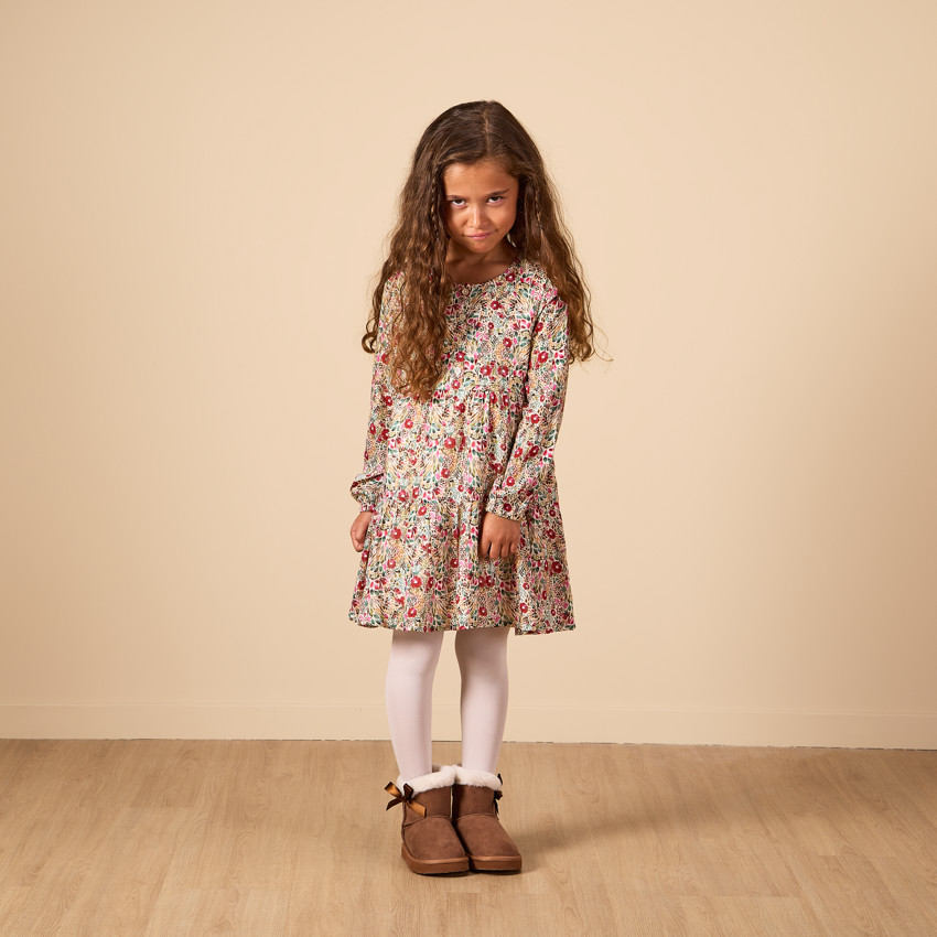 Robe manches longues sans col imprimé fleurs pour fille 