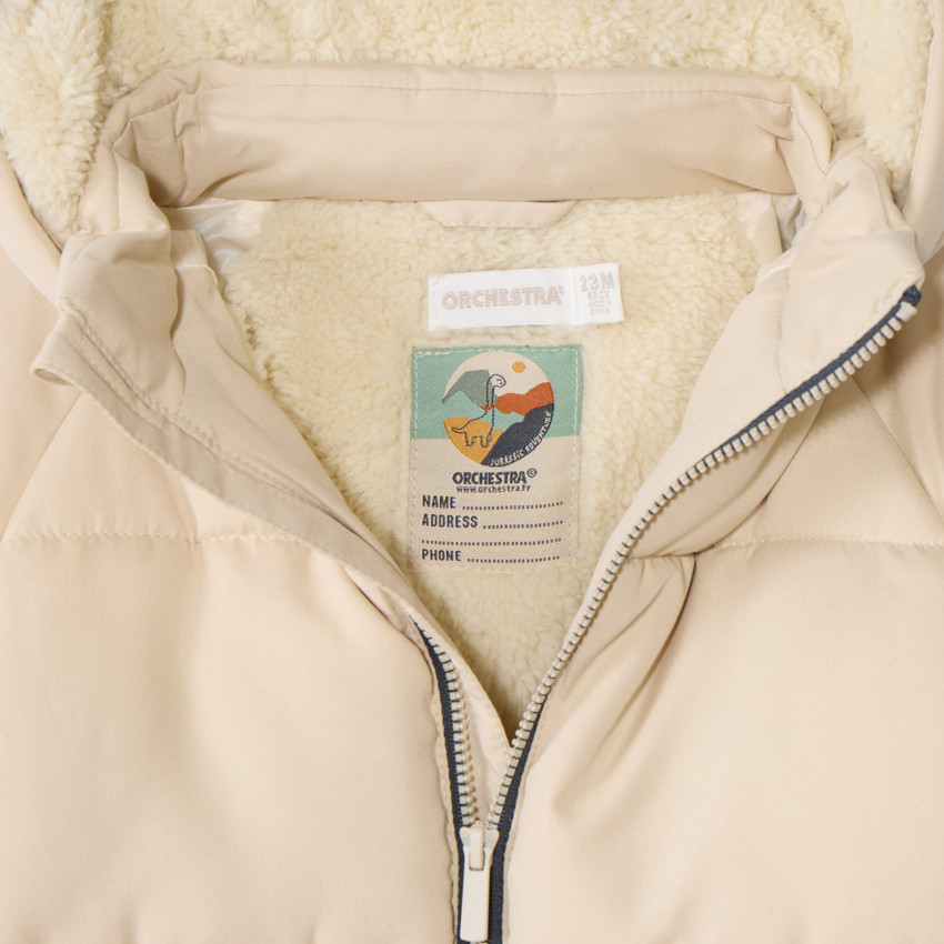 Donsjas lange mouwen in sherpa met kap voor baby jongen 