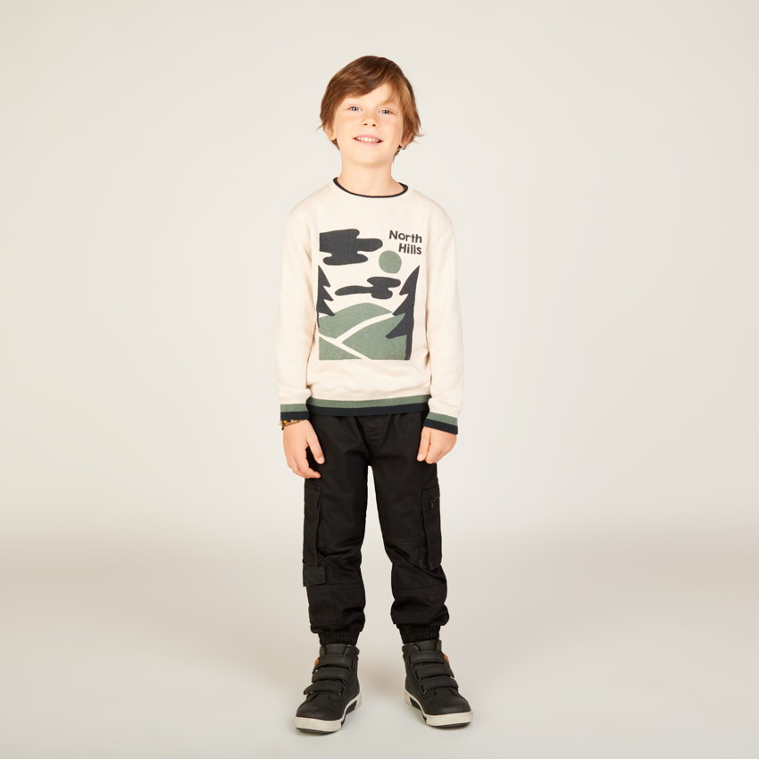 Trui in gebreide jersey met print en fluwelen voering voor jongens 